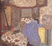 Edouard Vuillard Ms. wearing blue clothes and children oil